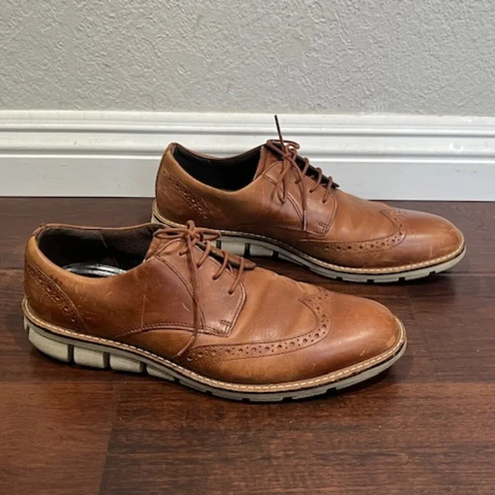 Ecco Oxford Leather Shoes Mens Light Brown Sz 10 60267401053